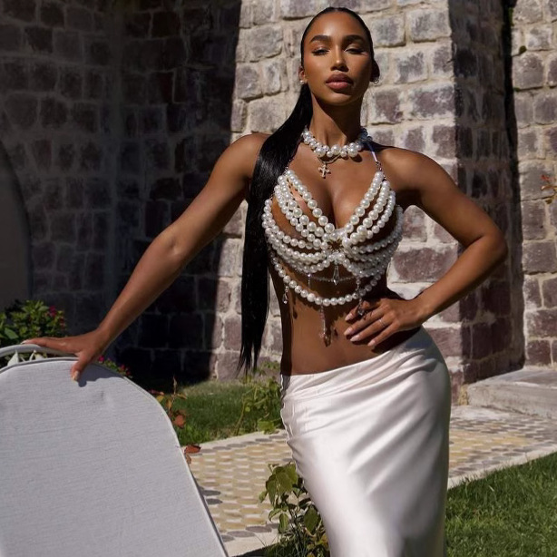 Body Jewelry Vest - JOHalter-Soutien-Gorge en Perles Plastique Tissé à